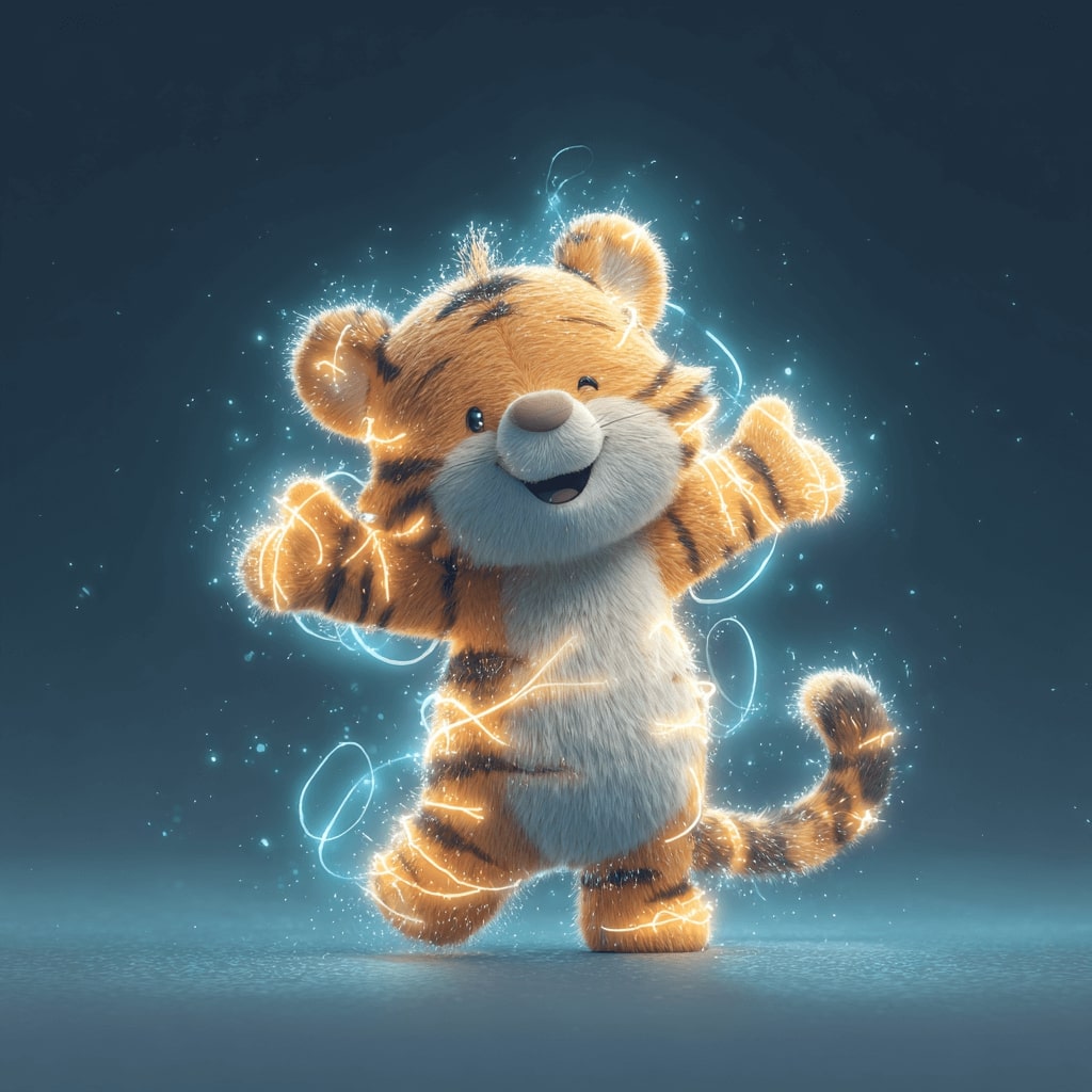 A cute cartoon tiger cub shines a magical light after logging into BD33